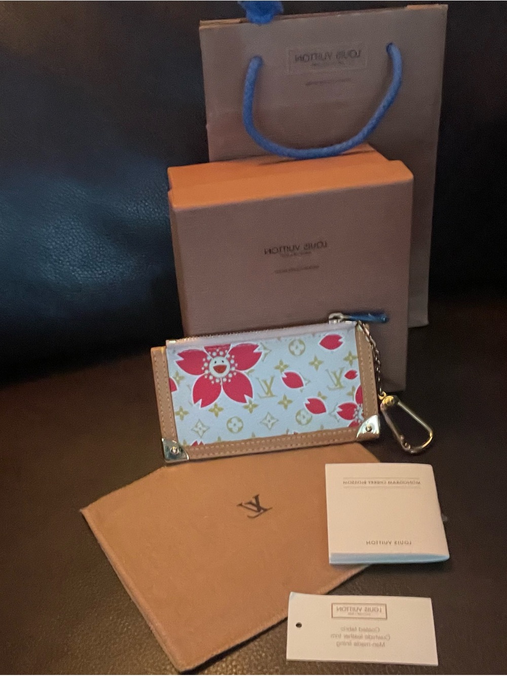 Louis Vuitton White & Red Floral Mini Key Pouch Wallet